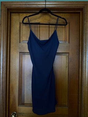Classic Navy Cowl Slip Mini Dress - Women's Evening Dress